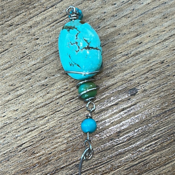 Boho Vintage silver turquoise statement 
Y necklace and earrings. - Picture 8 of 10